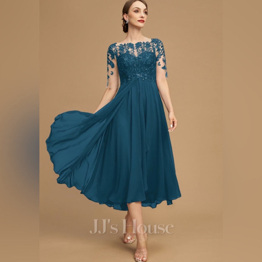 NWT JJ’s House Elegant Teal Lace Midi Evening Dress